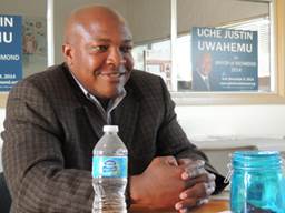 Days before the election, Uche Uwahemu takes in the calm campaign headquarters before the morning rush of volunteers. (Photo by Semany Gashaw)